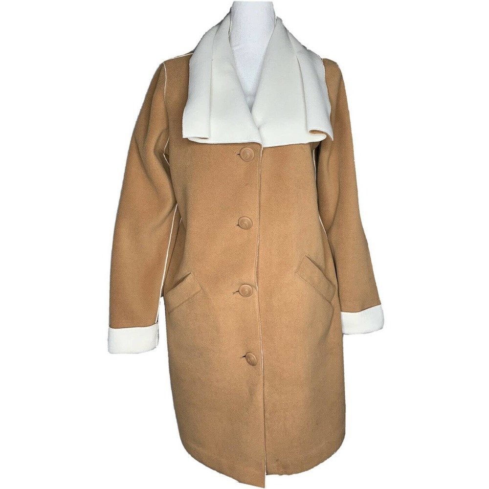 Womens Susan Graver Camel Ivory Bonded Fleece Drape Collar Jacket Size S A226416